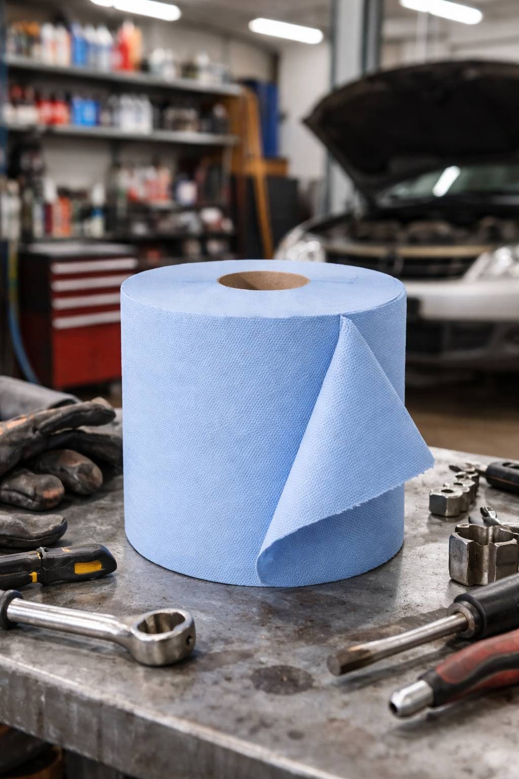PACKEO Putztuchrollen blau 2-lagig – 500 Blatt je Rolle, 36×36 cm Reinigungstücher (4-tlg., (4x Rollen a 500 Blatt), saugstark & reißfest, perfekt für Öl, Fett, Wasser und Schmutz)