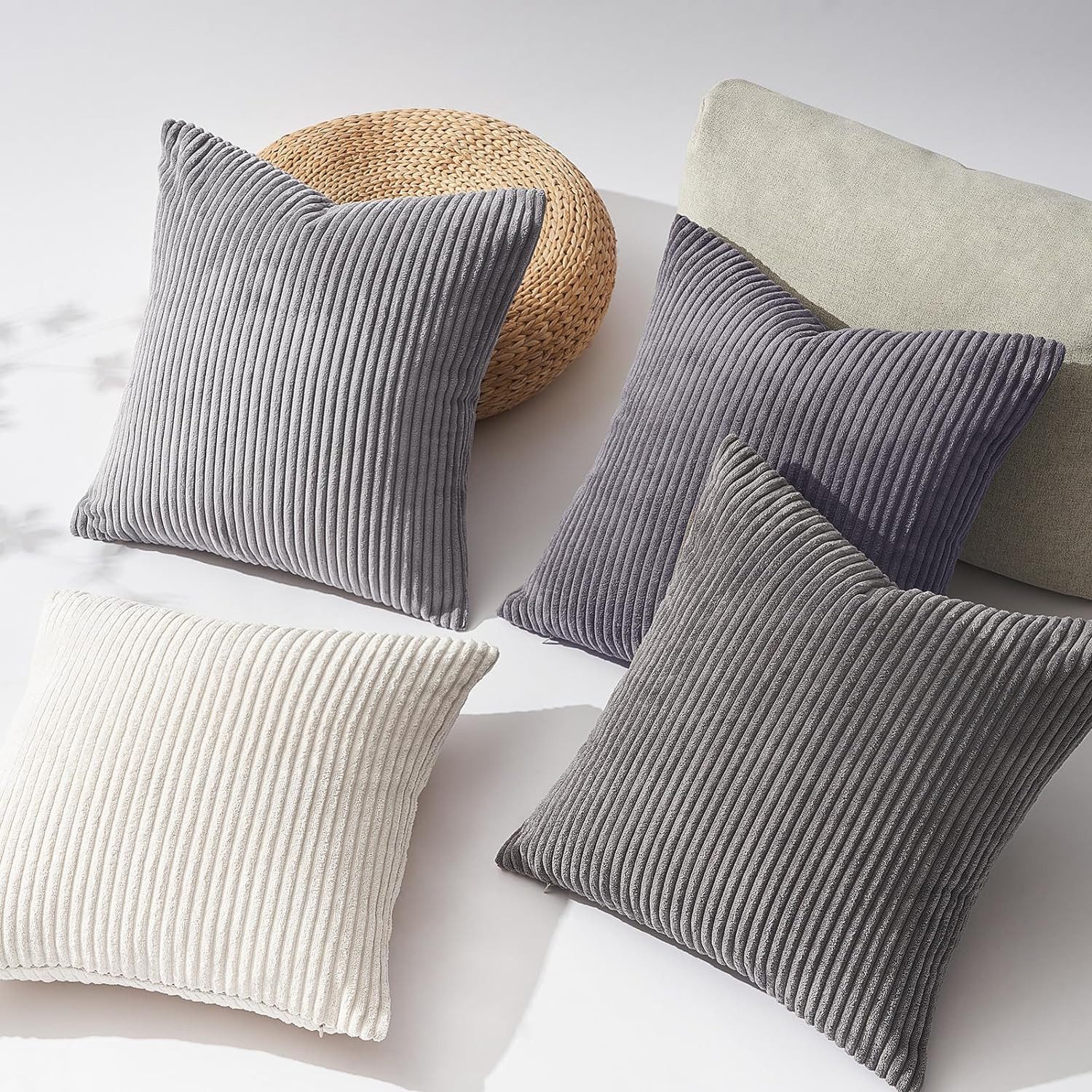 Topfinel Kissenbezüge 4er Set Kordsamt, flauschig Farbverlauf, Gestreift, Cord kissen sofakissen Kissenhüllen 50x50 couch deko kissen