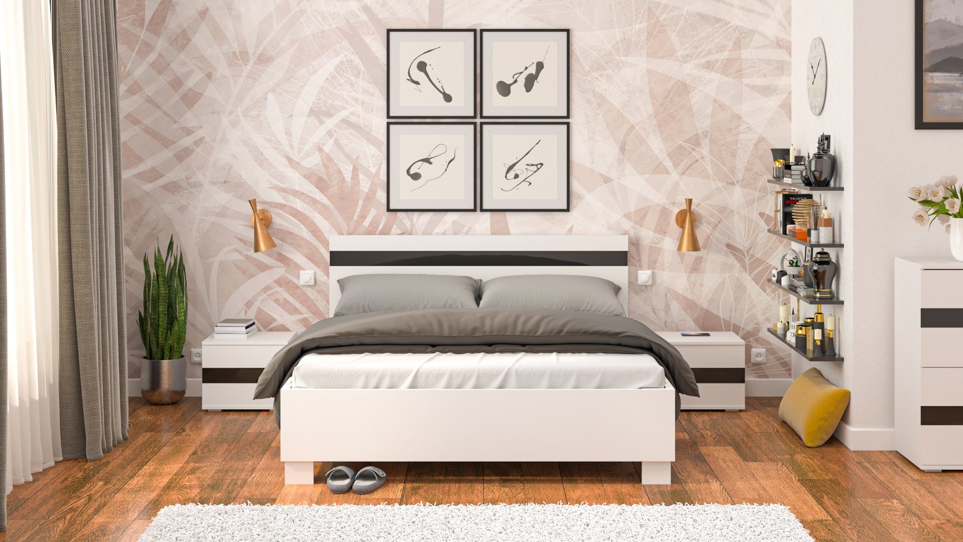 Bett Doppelbett cm - 200x160 Doppelbetten Ellen mit - Möbelplatte Siblo Klassisches - Kopfteil Holzrahmen, Möbelplatte elegantem