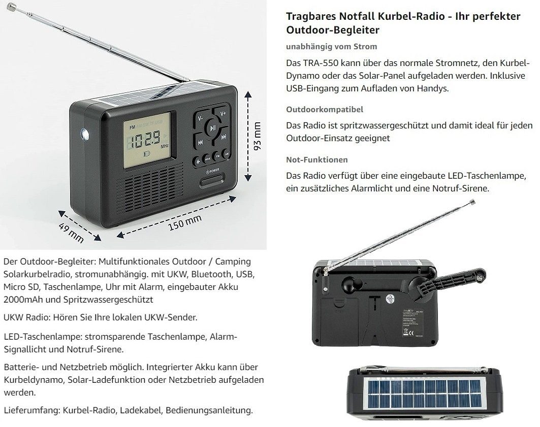 KUM-1225S Notfall Heizstufen, 9 Rippen inkl. TRA550 Energiesparend, Heizkörper, W, 3 Heizstrahler KUMTEL Ölradiator 2000 Kurbel-Radio,