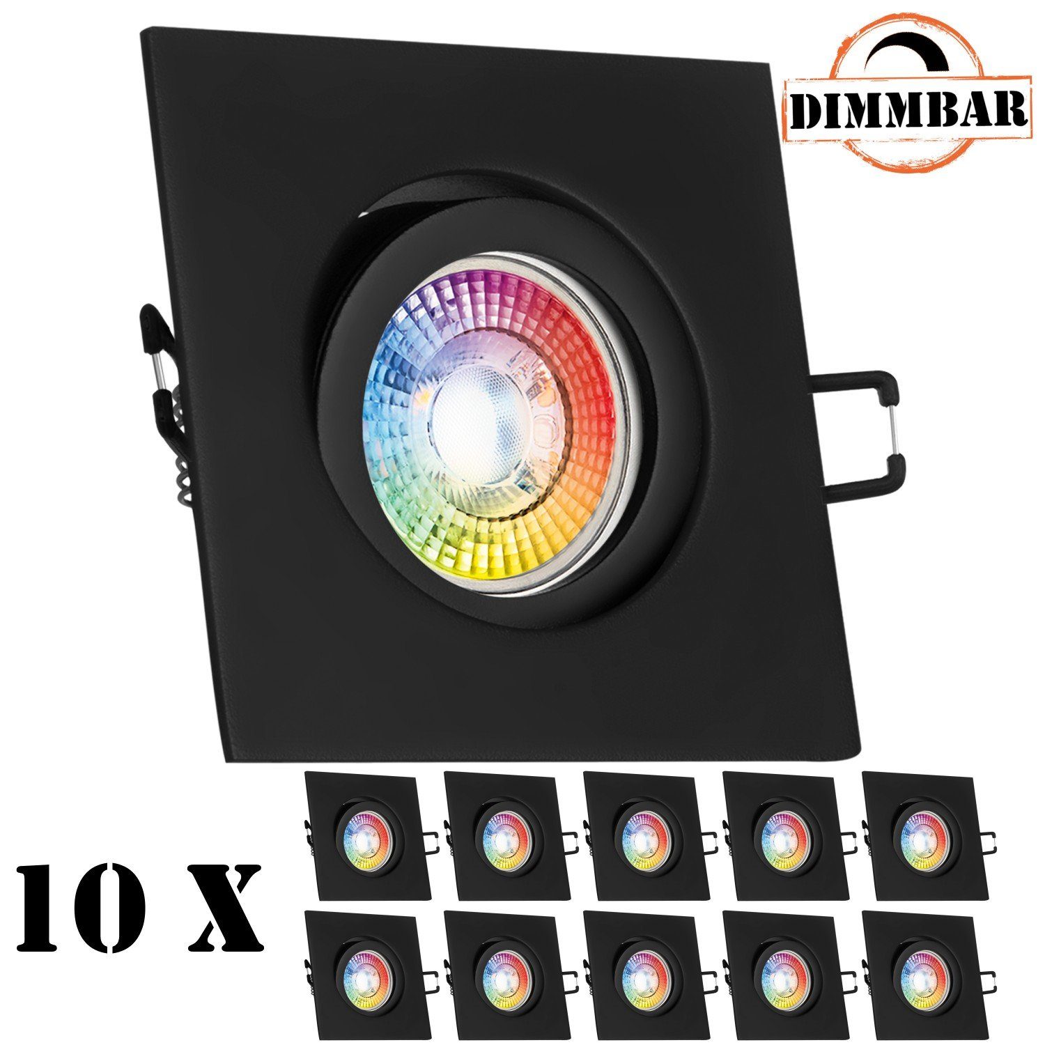 Set mit Einbaustrahler LED flach matt Einbaustrahler 3W RGB LED LED schwarz extra in 10er LEDANDO