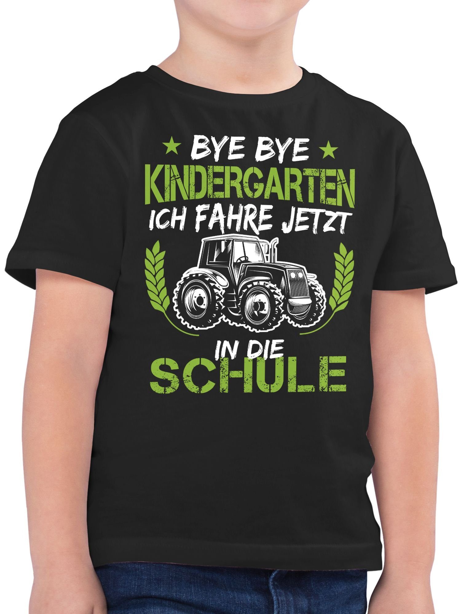Shirtracer T-Shirt Bye Bye Kindergarten ich fahre jetzt in die Schule Traktor Weiß Grün Einschulung Junge Schulanfang Geschenke 02 Schwarz