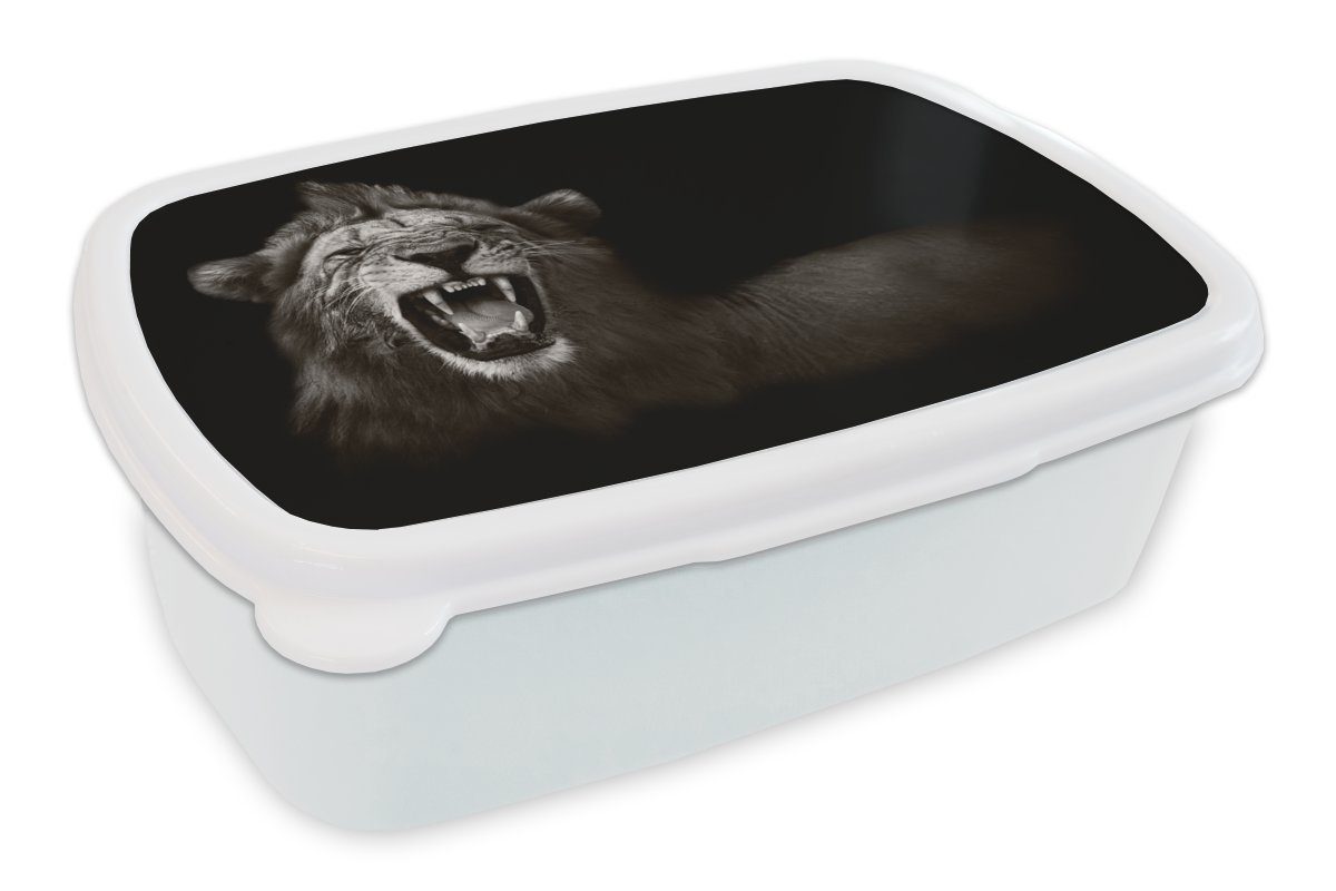 Brotdose, Weiß, Erwachsene, und - Mädchen Löwe und MuchoWow (2-tlg), Kinder - Schwarz für Kunststoff, Brotbox - Lunchbox für Jungs Wild