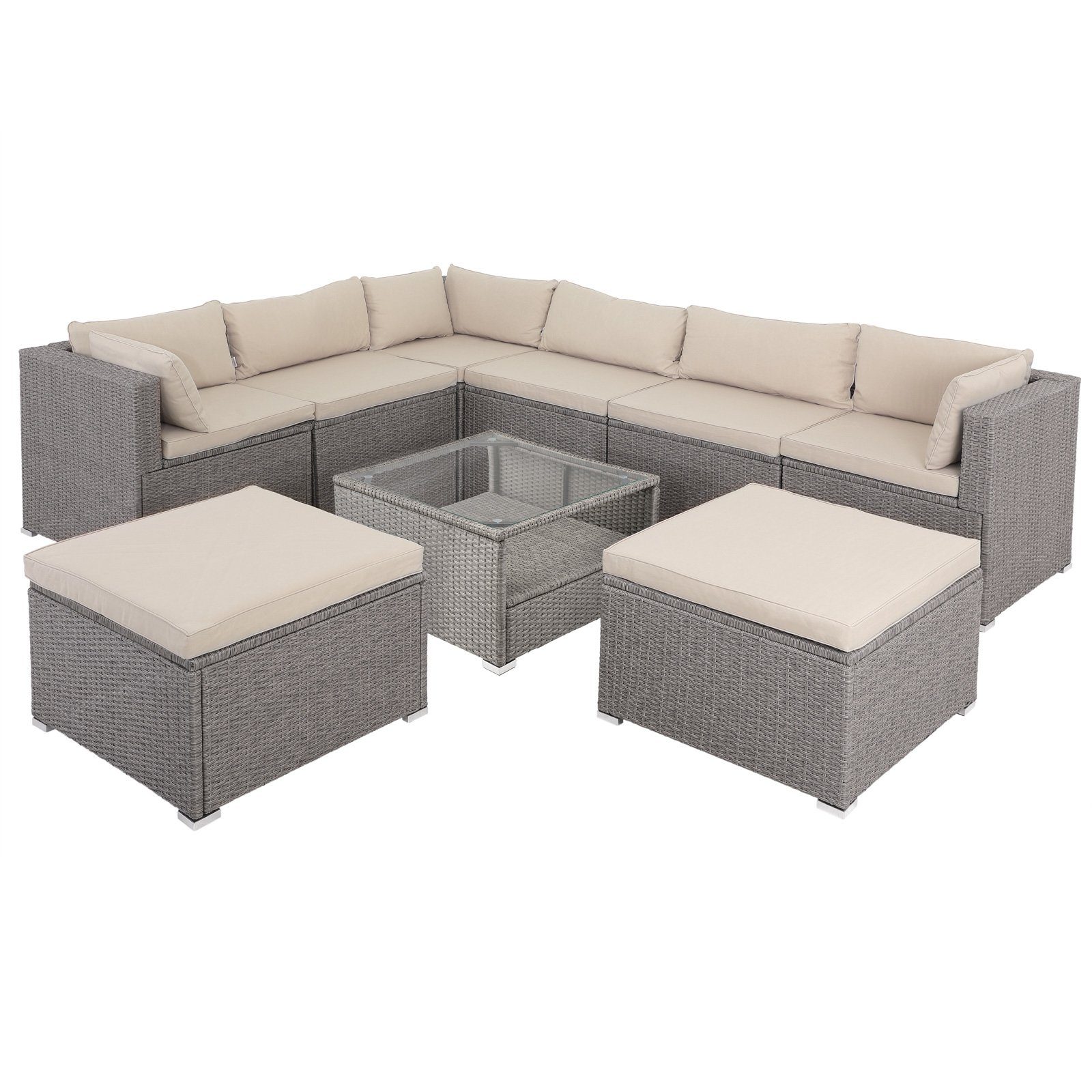 Casaria Gartenlounge-Set Merlion, (26-tlg), Gartenmöbel 8 Personen Tisch 7cm Auflagen Sicherheitsglas Lounge