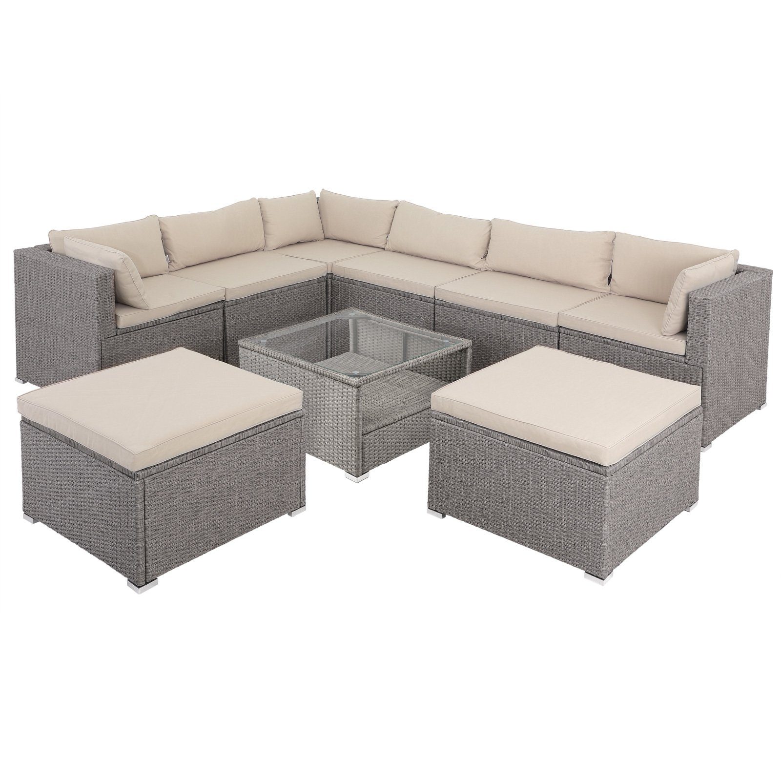 Casaria Gartenlounge-Set, (26-tlg), 7cm Auflagen Tisch mit Ablage Sicherheitsglasplatte Balkon Gartenmöbel