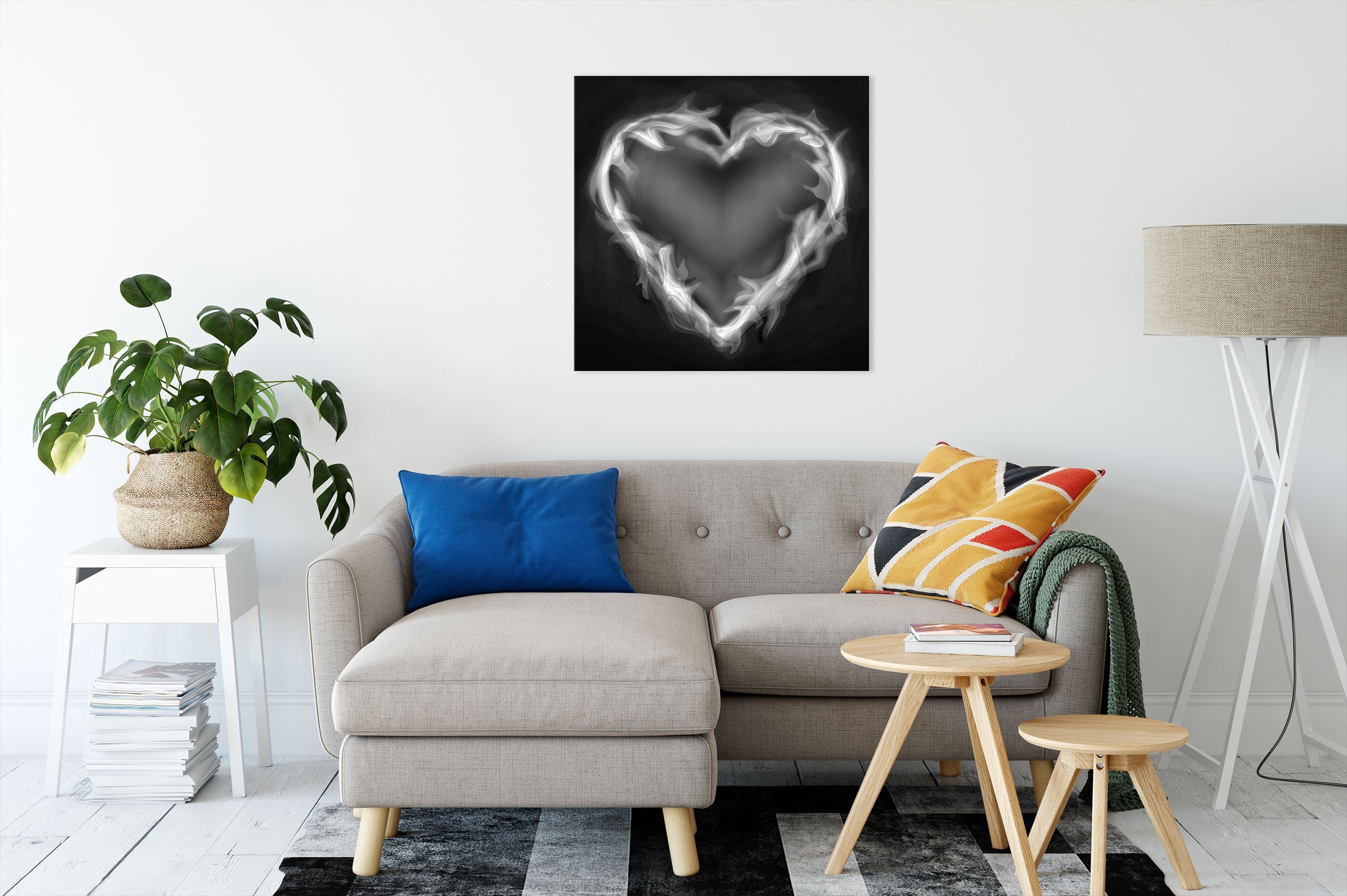 Herz Pixxprint aus St), Leinwandbild inkl. bespannt, Leinwandbild aus fertig Feuer, Feuer (1 Zackenaufhänger Herz