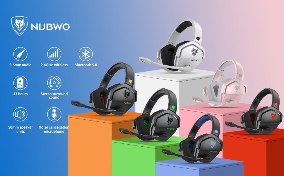 NUBWO Gaming-Headset Stündige für Wireless-Nutzung PC) über mit PS5 (Rauschunterdrückung Mikrofon Gaming-Kopfhörer PS4 17+ Mikrofon, Ohr-Gaming-Kopfhörer