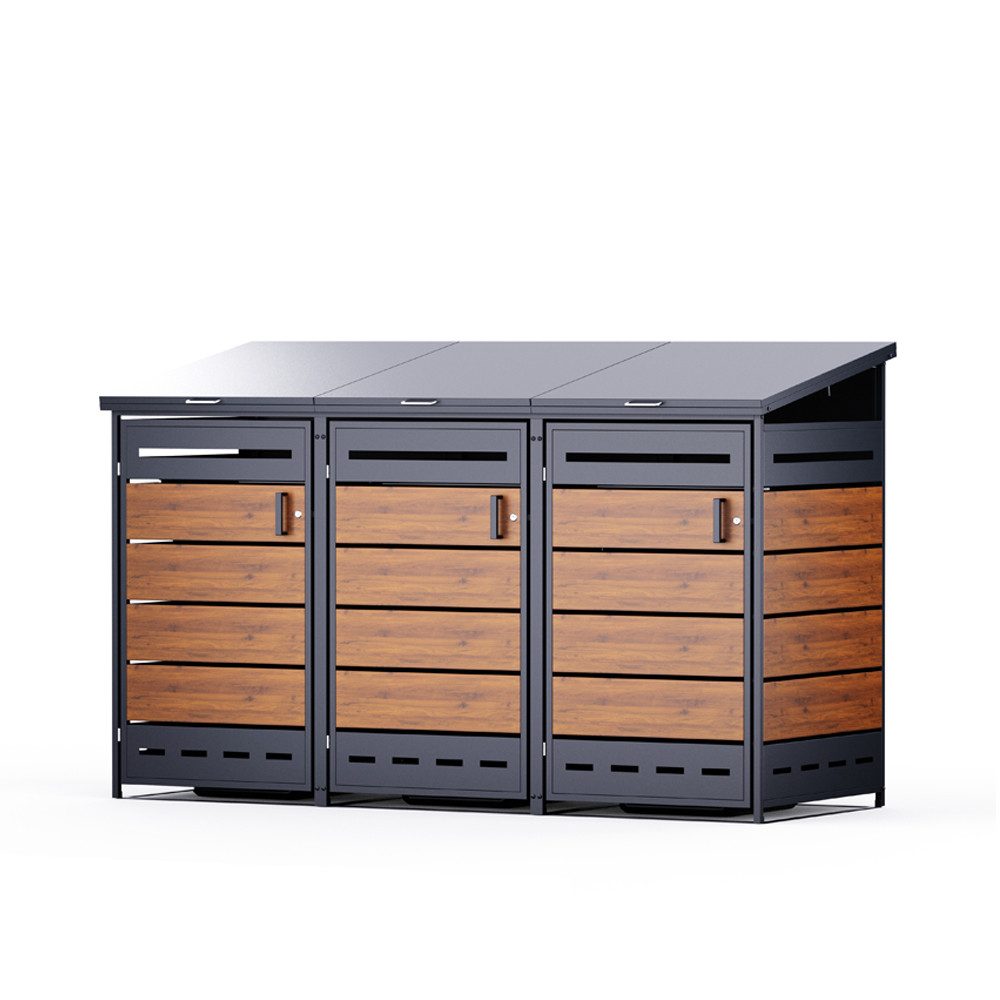 RS Trade Allzweckkiste Mülltonnenbox Verkleidung 3er Anthrazit / Holzoptik V2