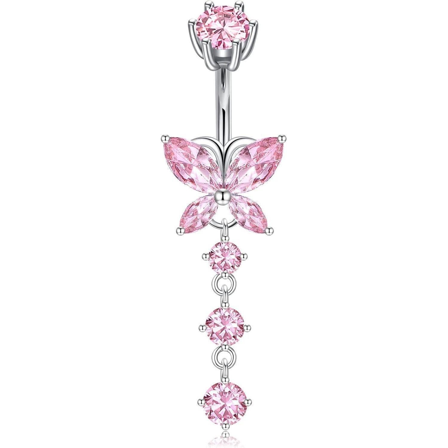 CIZME Bauchnabelpiercing 925 Silber Nabelpiercing mit Schmetterlingsanhänger und Herzanhänger