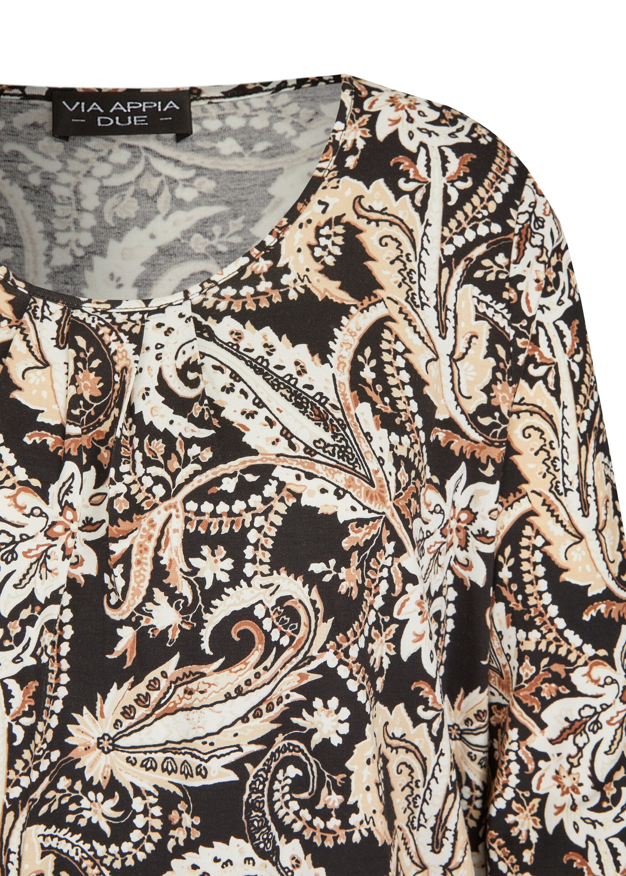 Print-Shirt schwarz APPIA Verspieltes multicolor Muster VIA mit floralem DUE 3/4-Arm-Shirt