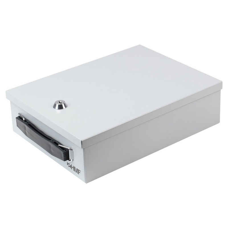 HMF Geldkassette abschließbare Dokumentenkassette, DIN A5, 27 x 20,5 x 8 cm, Lichtgrau