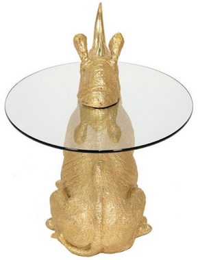 Casa Padrino Beistelltisch Casa Padrino Luxus Beistelltisch Nashorn Gold Ø 65 x H. 55 cm - Runder Kunstharz Tisch mit Glasplatte - Wohnzimmer Möbel - Luxus Möbel - Luxus Einrichtung - Wohnzimmer Einrichtung