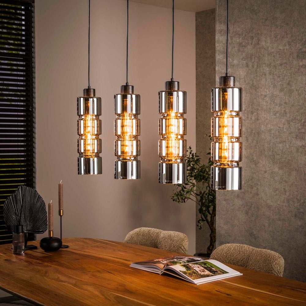 famlights Pendelleuchte Pendelleuchte Belina in Chrom und Schwarz E27 4-flammig