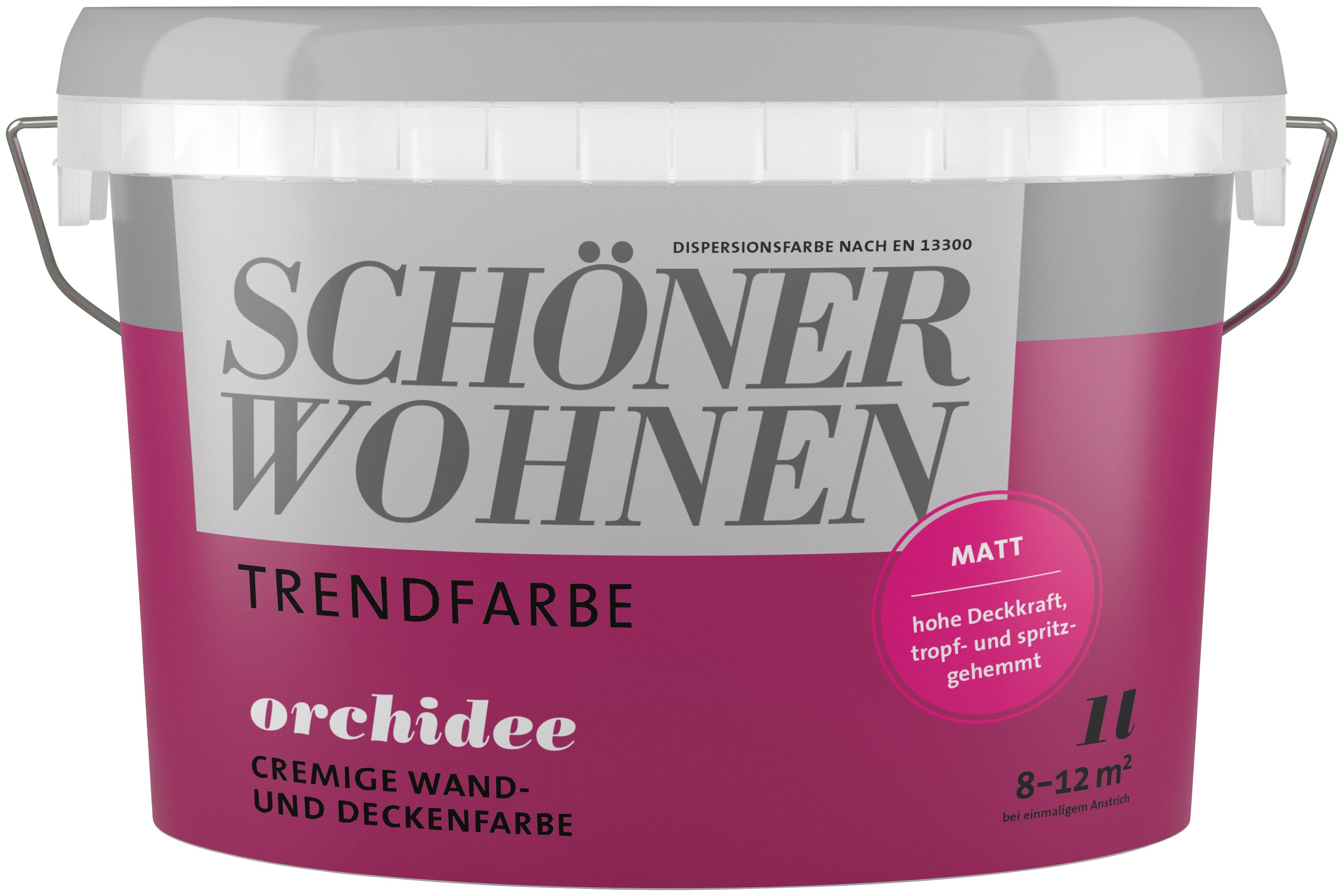 SCHÖNER WOHNEN FARBE Wand- und Deckenfarbe TRENDFARBE, 1 Liter, Orchidee, hochdeckende Wandfarbe - für Allergiker geeignet