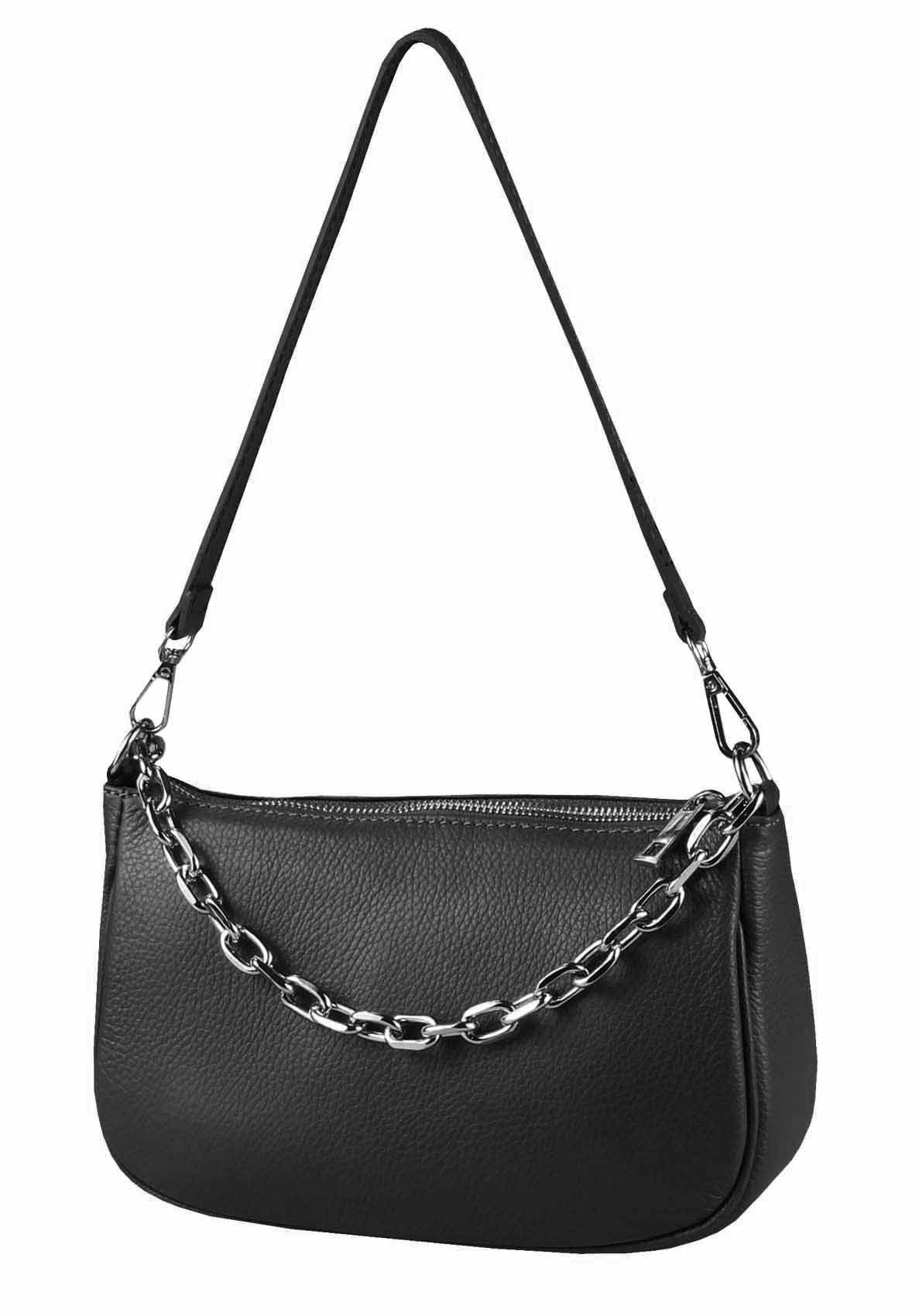 ITALYSHOP24 Schultertasche Made in Italy DAMEN LEDER TASCHE Pochette mit Kette CrossOver City Bag, Handtasche Umhängetasche Clutch Ledertasche Bodybag Schmucktasche