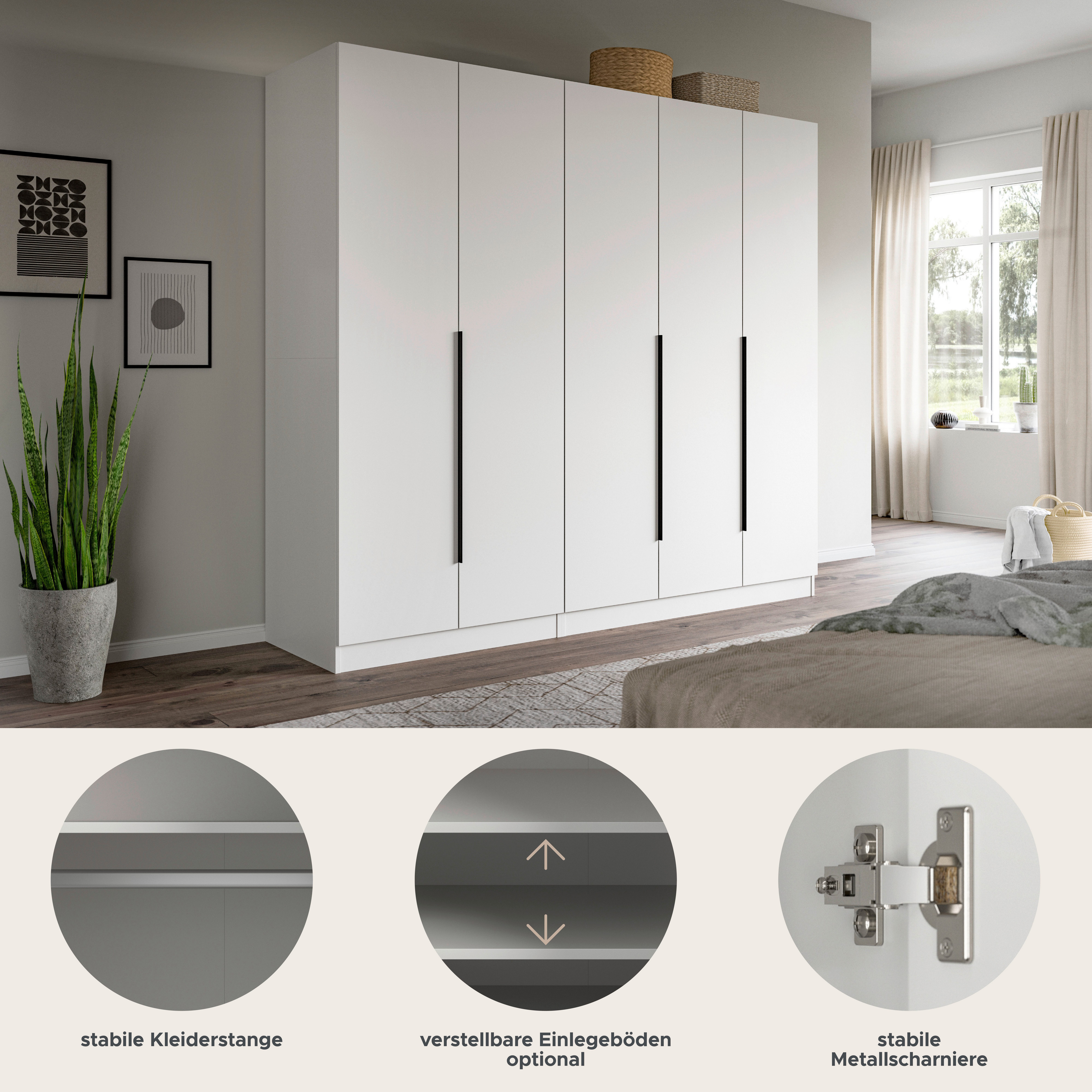 Home affaire Schrank-Set Skarde moderner Kleiderschrank Schlafzimmerschrank, (1-St., wähle deine beste Schrank Kombination), Skarde Kleiderschrank 200 cm, 2 Kleiderstangen und 5 Böden