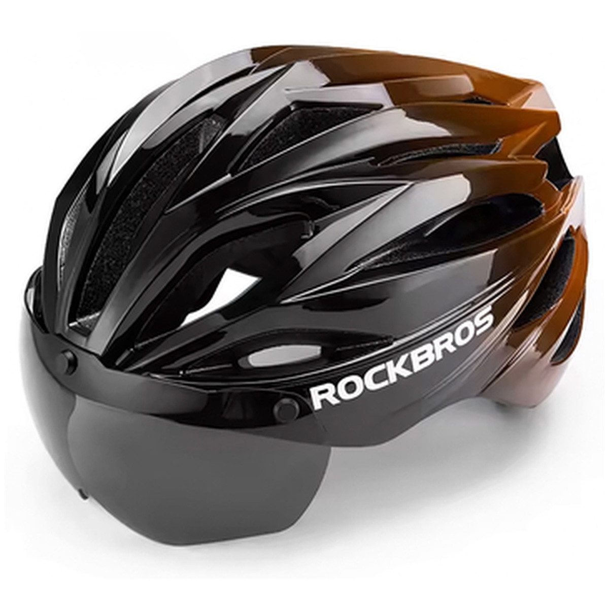 ROCKBROS Fahrradhelm Fahrradhelm Visier, abnehmbarer UV-Schutzbrille, Unisex Schwarz/Braun