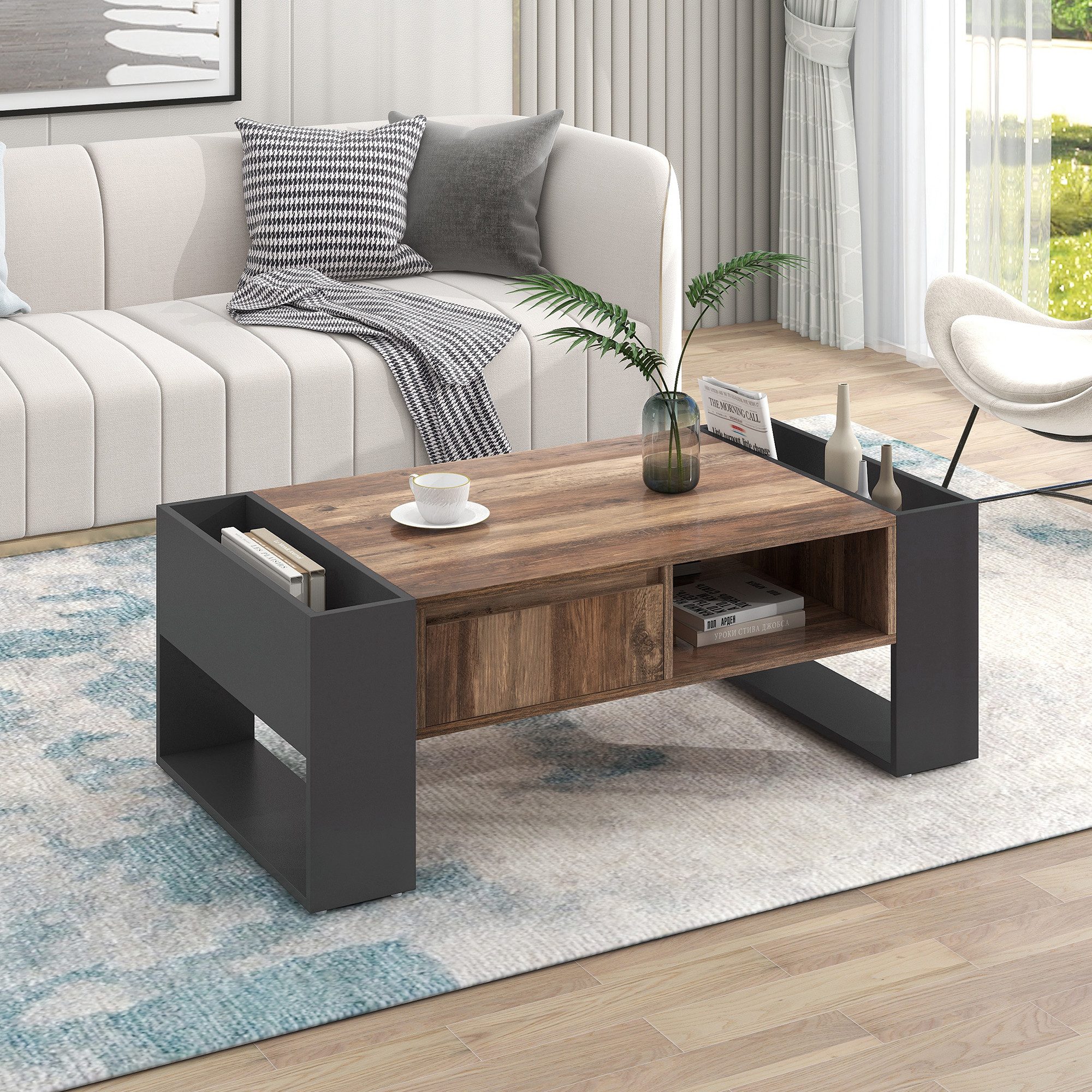 Merax Couchtisch aus Holz mit Schublade,Wohnzimmertisch günstig online kaufen