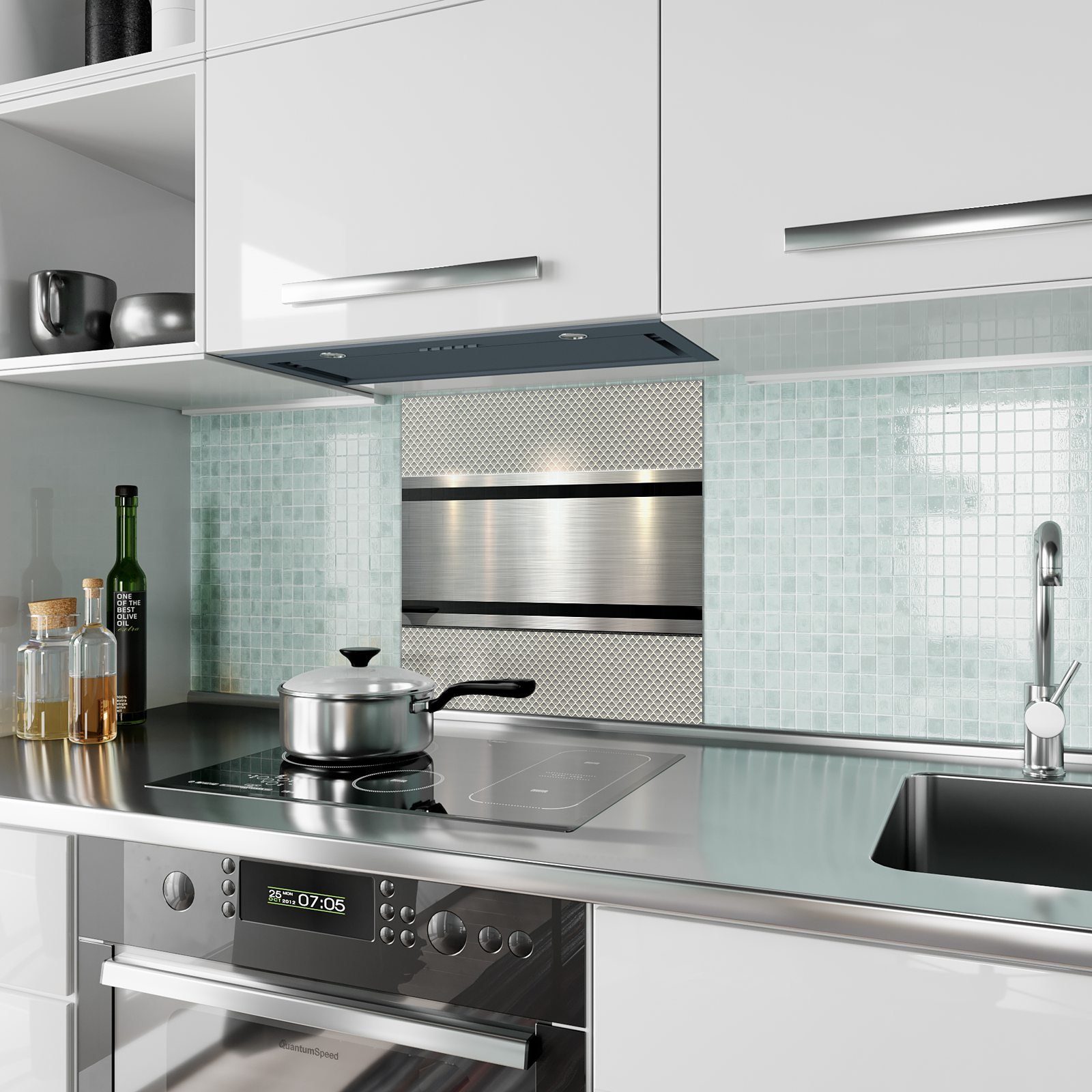 Primedeco Küchenrückwand Küchenrückwand Spritzschutz Textur mit Motiv Glas Metall