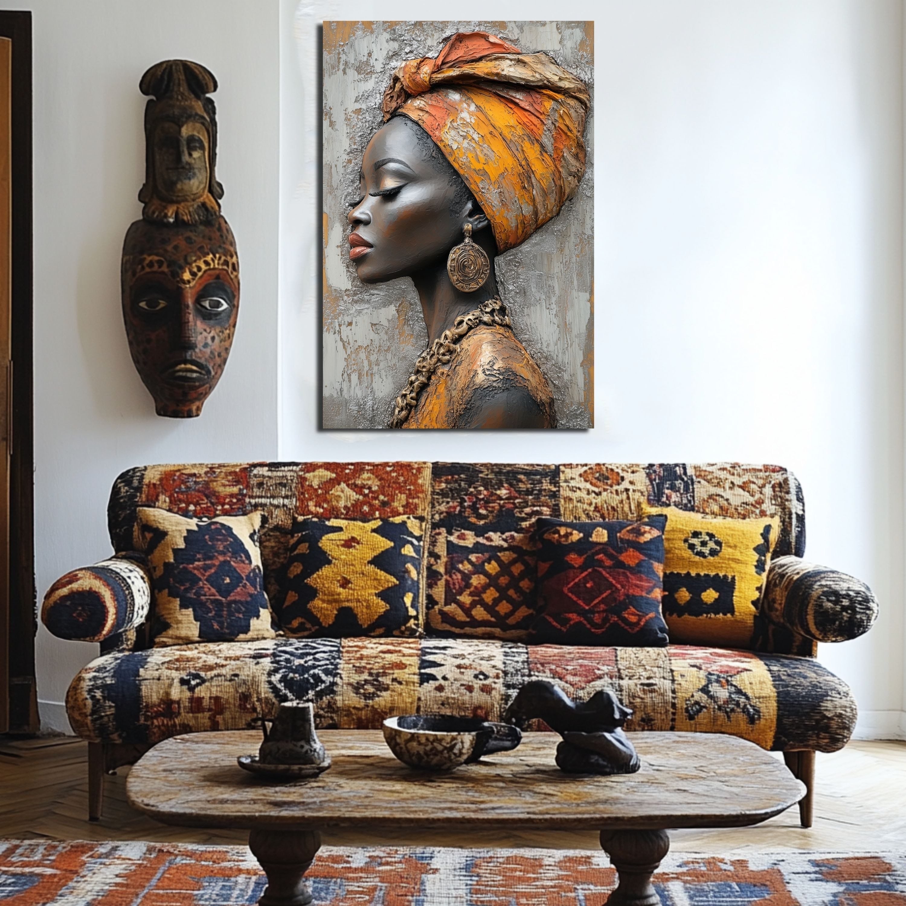 DARO Design Leinwandbild Modern Abstrakt Wandbilder XXL Wandbild Wand Deko Leinwand Bilder, (afrikanische Frau - Bild groß Wohnzimmer Schlafzimmer Küche Esszimm – Bild 2 von 5