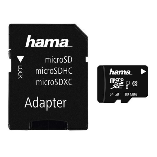 Hama microSDHC 64 GB Class 10 UHS-I 80MB/s + Adapter/Mobile »microSD Memory Card«