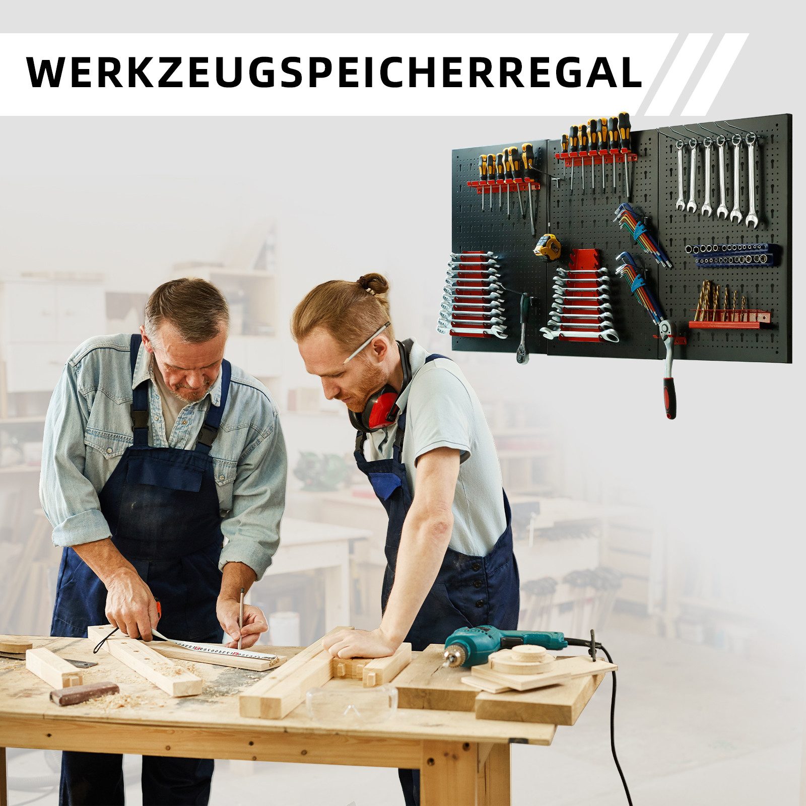 CCLIFE Lochwand Werkzeugwand Lochwand Metall Werkzeuglochwand Dreiteilig, 3 Stk., mit 25 Haken