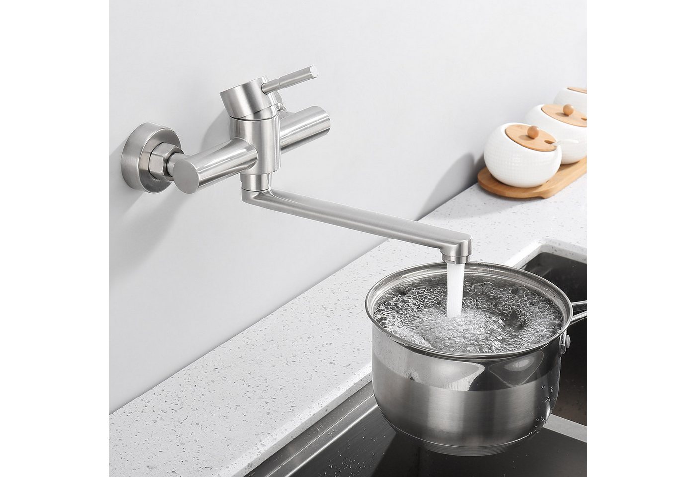 Thumbnail - WOOHSE Küchenarmatur Wandmontierter Küche Armatur mit 23cm 360° Schwenkarm