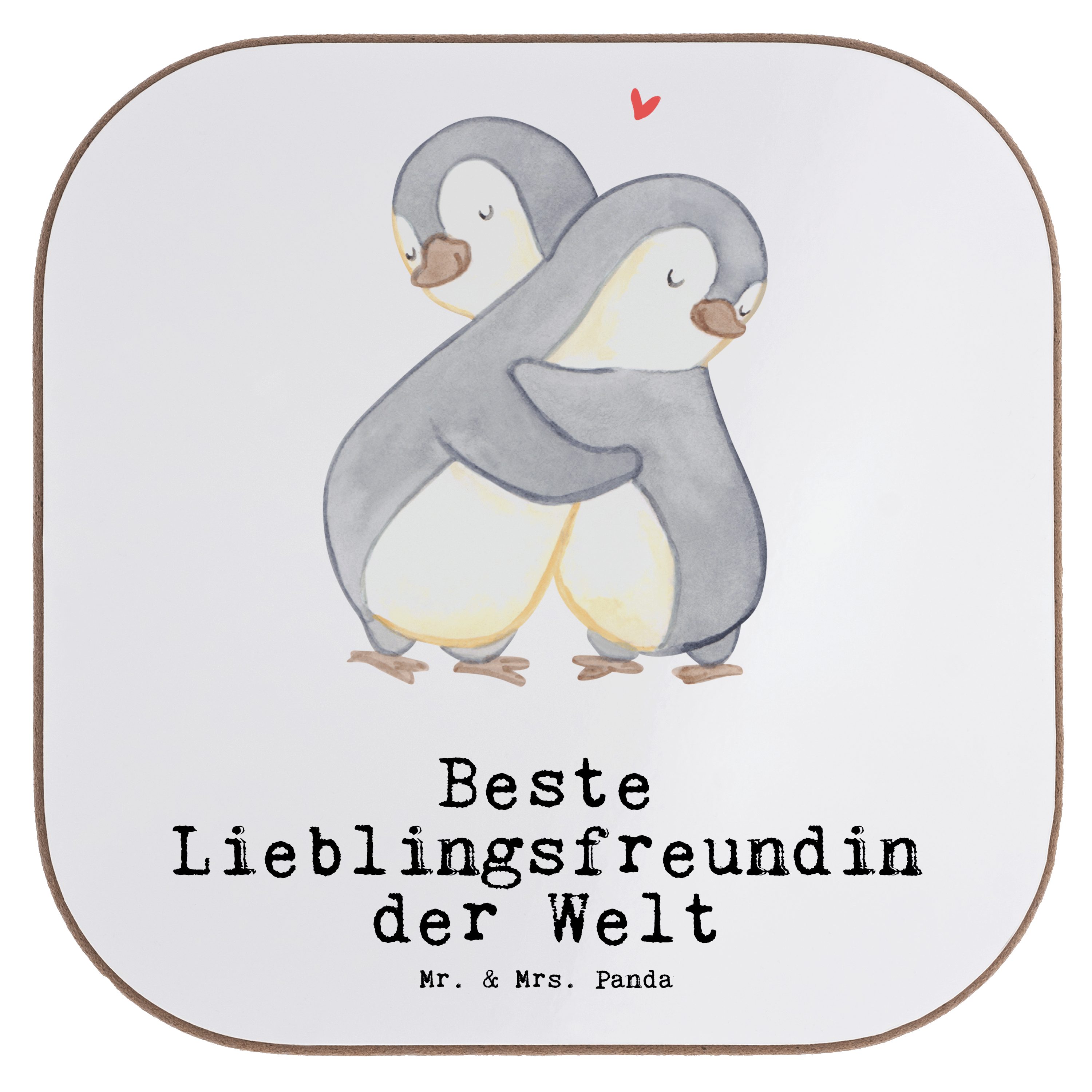 Mr. & Mrs. Panda Getränkeuntersetzer Pinguin Beste Lieblingsfreundin der Welt - Weiß - Geschenk, Untersetz, 1-tlg.