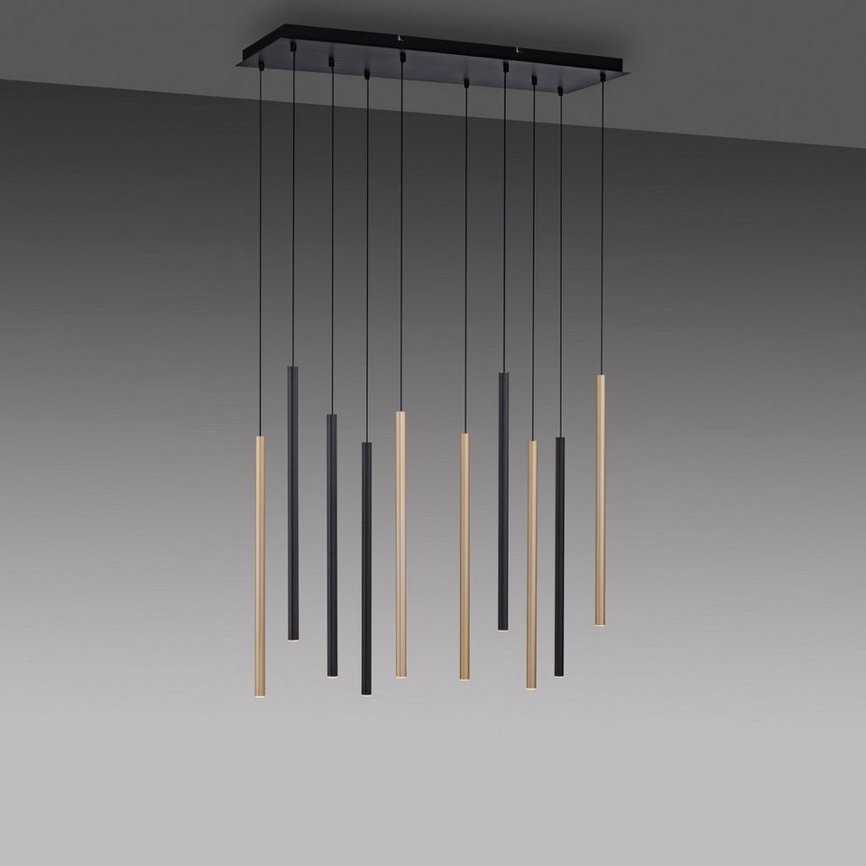 Paul Neuhaus Pendelleuchte FLUTE, LED fest integriert, Warmweiß, Schwarz  gebürste + messing matte Leuchtrohre
