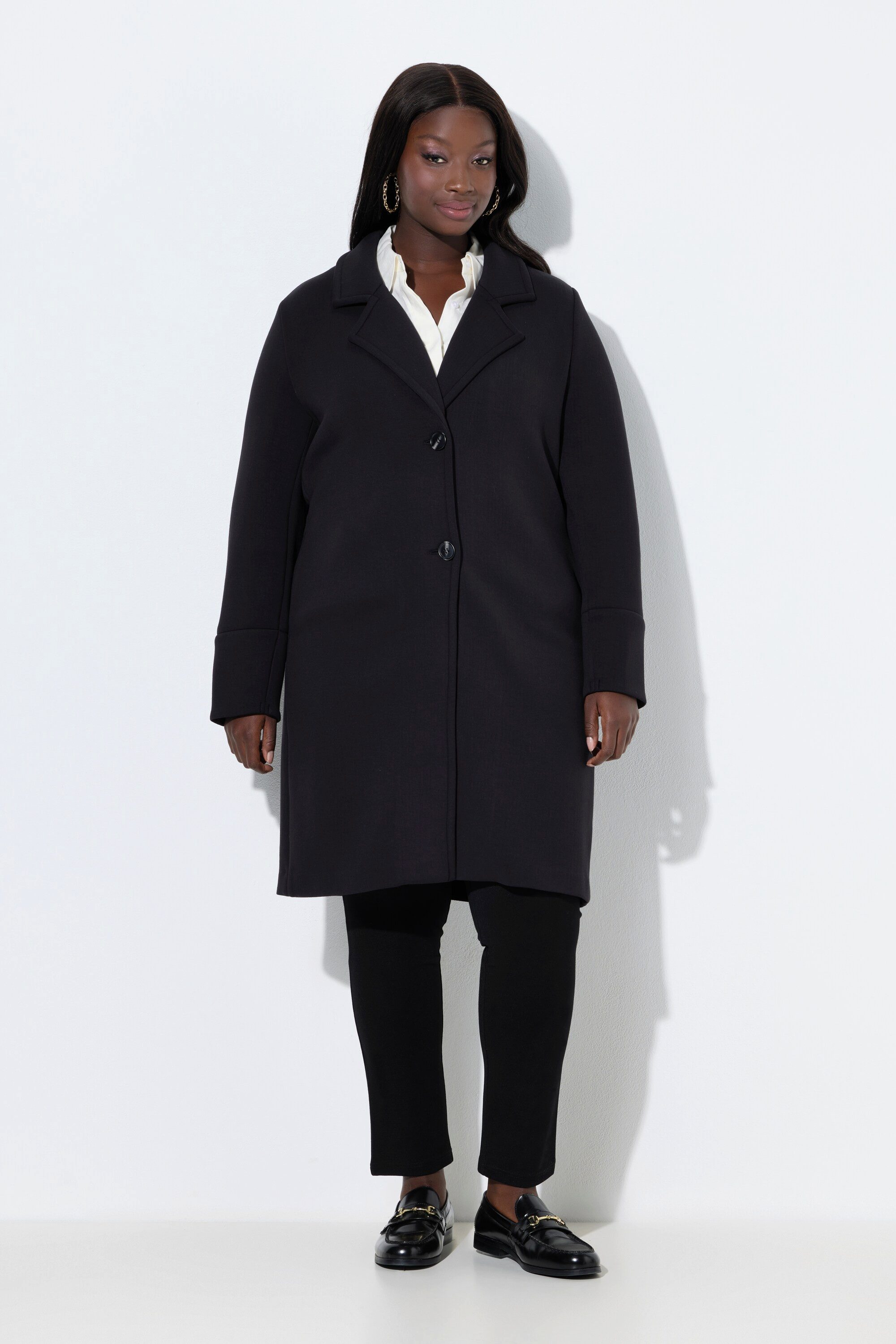 Ulla Popken Wintermantel Scuba-Mantel Reverskragen breite Bündchen