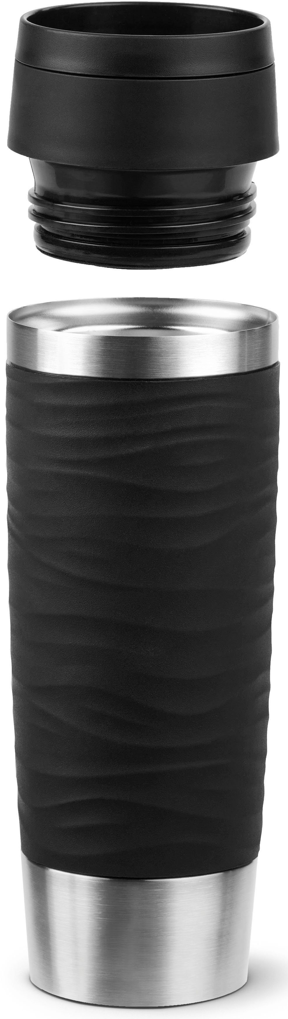 Emsa Thermobecher Travel Mug Classic Wave, Edelstahl, Kunststoff, Silikon, 100% dicht, spülmaschinenfest, 360°-Trinköffnung