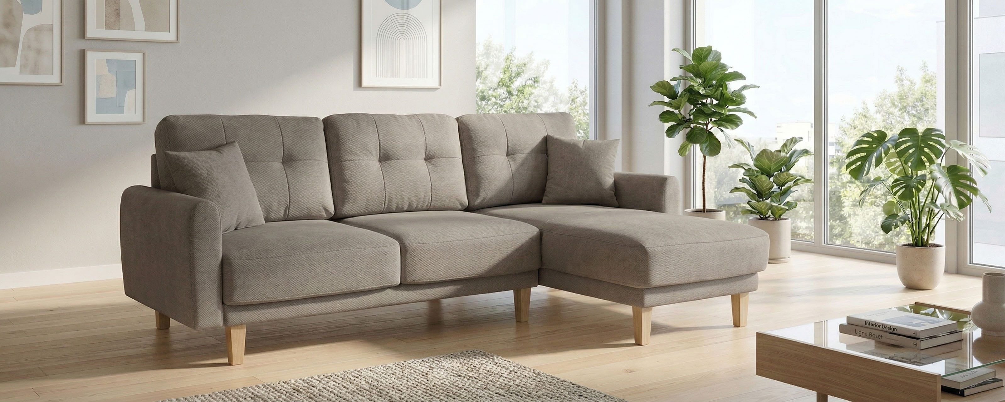 Home affaire Ecksofa TRIPLO optionale Schlafsofa mit Bettkasten, Maße B/T/H: 234/164/89 cm, L-Form wahlweise mit Bettfunktion - Liegefläche 132x210 cm