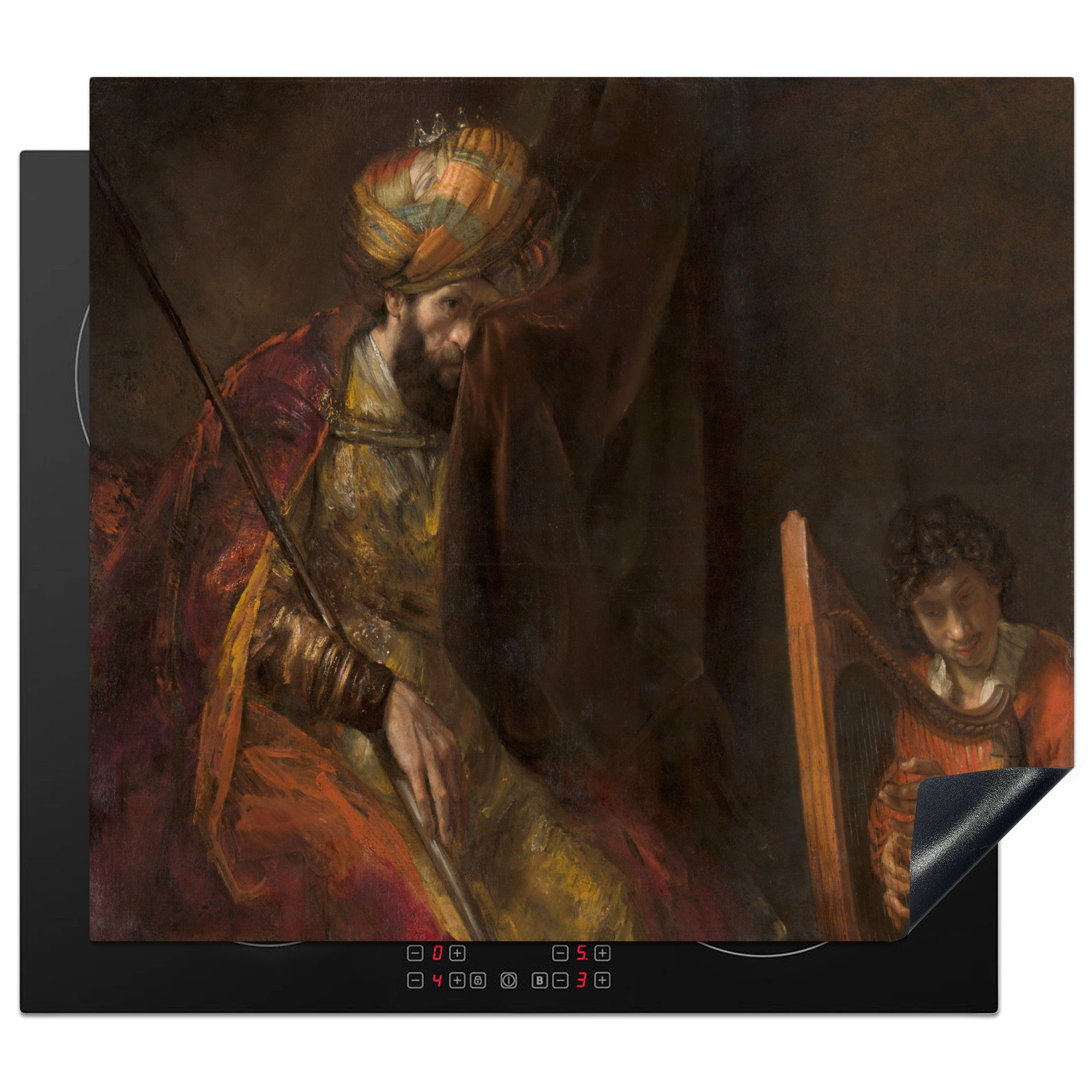 MuchoWow Herdblende-/Abdeckplatte Saul und David - Rembrandt van Rijn, Vinyl, (1 tlg), 59x52 cm, Ceranfeldabdeckung für die küche, Induktionsmatte