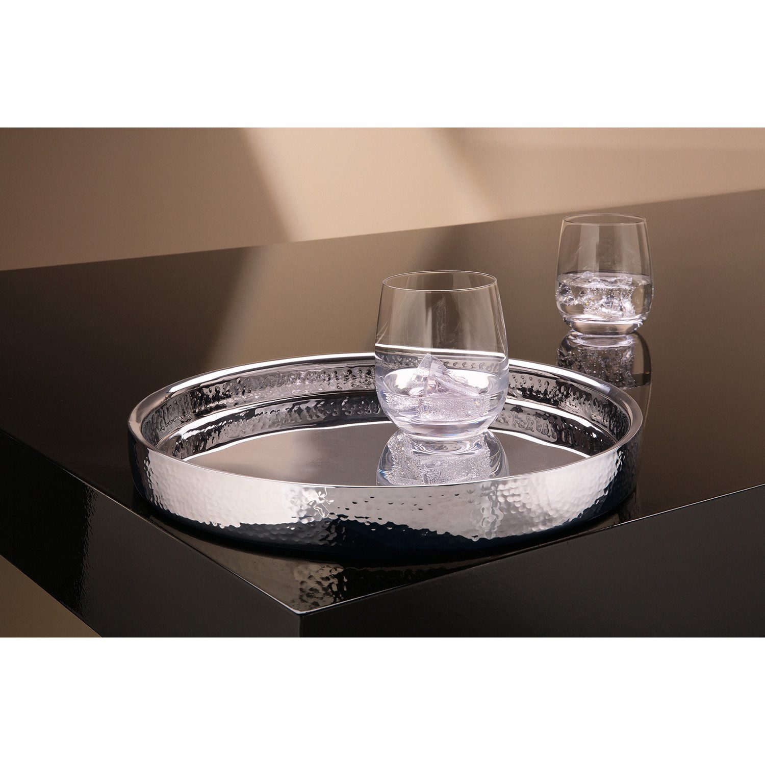 Fink Servierteller ATHEN Tablett - silberfarben - Edelstahl - Ø 30cm - Serviertablett, Edelstahl, (1x Tablett, Serviertablett - Tableau), Servierbrett - Servierplatte - Trageplatte - Brettchen - Abstellbrett