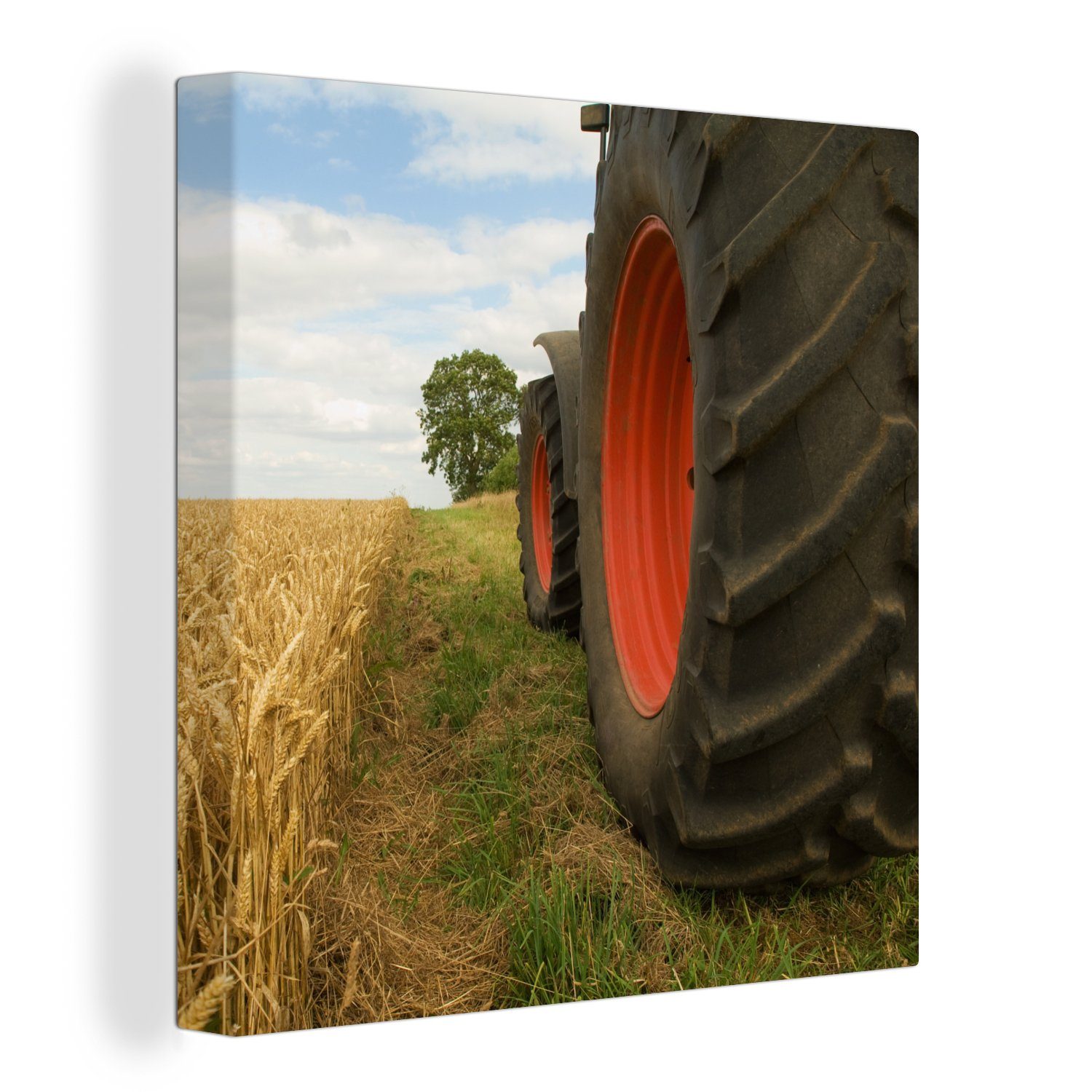 OneMillionCanvasses® Leinwandbild Traktor - Räder - Weizen, (1 St), Leinwand Bilder für Wohnzimmer Schlafzimmer