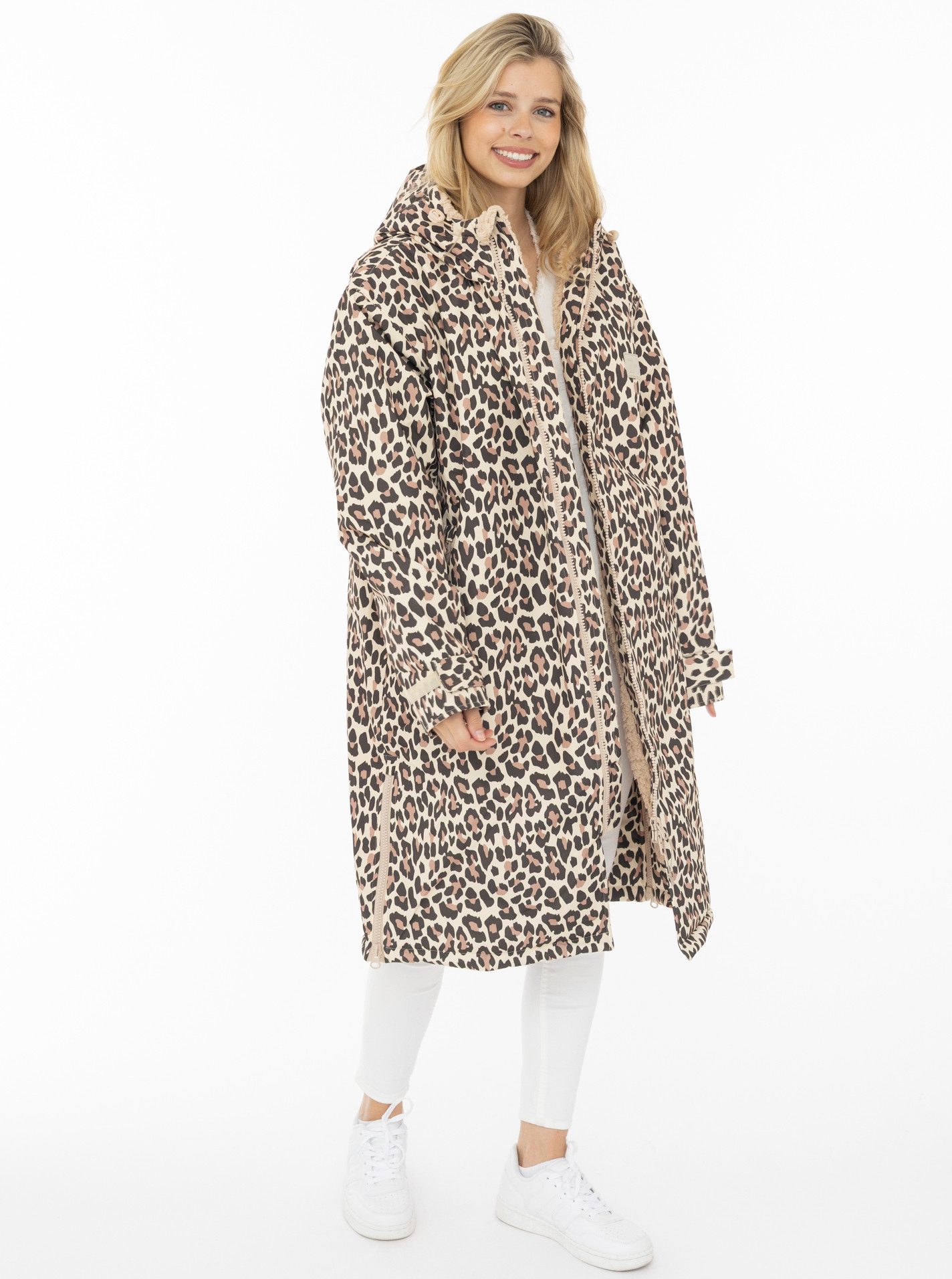 Zwillingsherz Kurzmantel "Oversize Windjacke ZH" seitliche Taschen, Kapuze, Reißverschluss, Teddy Futter, Oversized