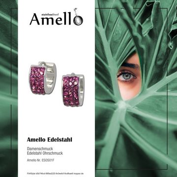 Amello Paar Creolen Amello Ohrringe Edelstahl Creolen Damen (Creolen), Damen Creolen aus Edelstahl (Stainless Steel), silber, flieder, pink