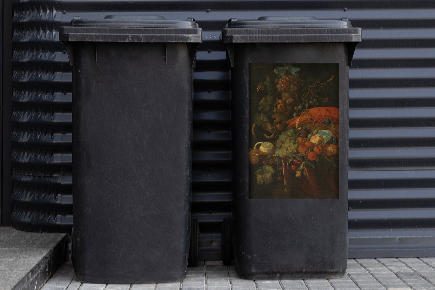 Davidsz. (1 Heem - Container, mit de St), Obst MuchoWow und Abfalbehälter Gemälde Wandsticker einem Sticker, Mülleimer-aufkleber, von Mülltonne, Jan Hummer Stilleben
