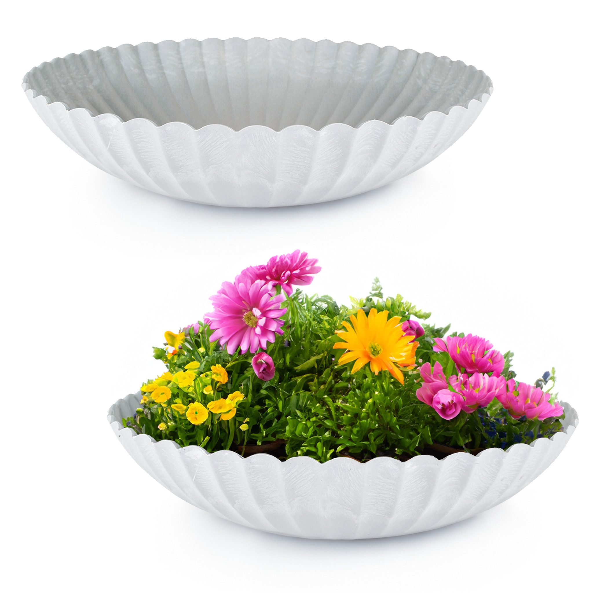 matches21 HOME & HOBBY Blumentopf Runde Pflanz-Schalen gewellt für draussen grau marmoriert 22 cm (2 St), Wetterfeste Blumen-Schale als moderne Outdoor Gartendeko Grabschmuck