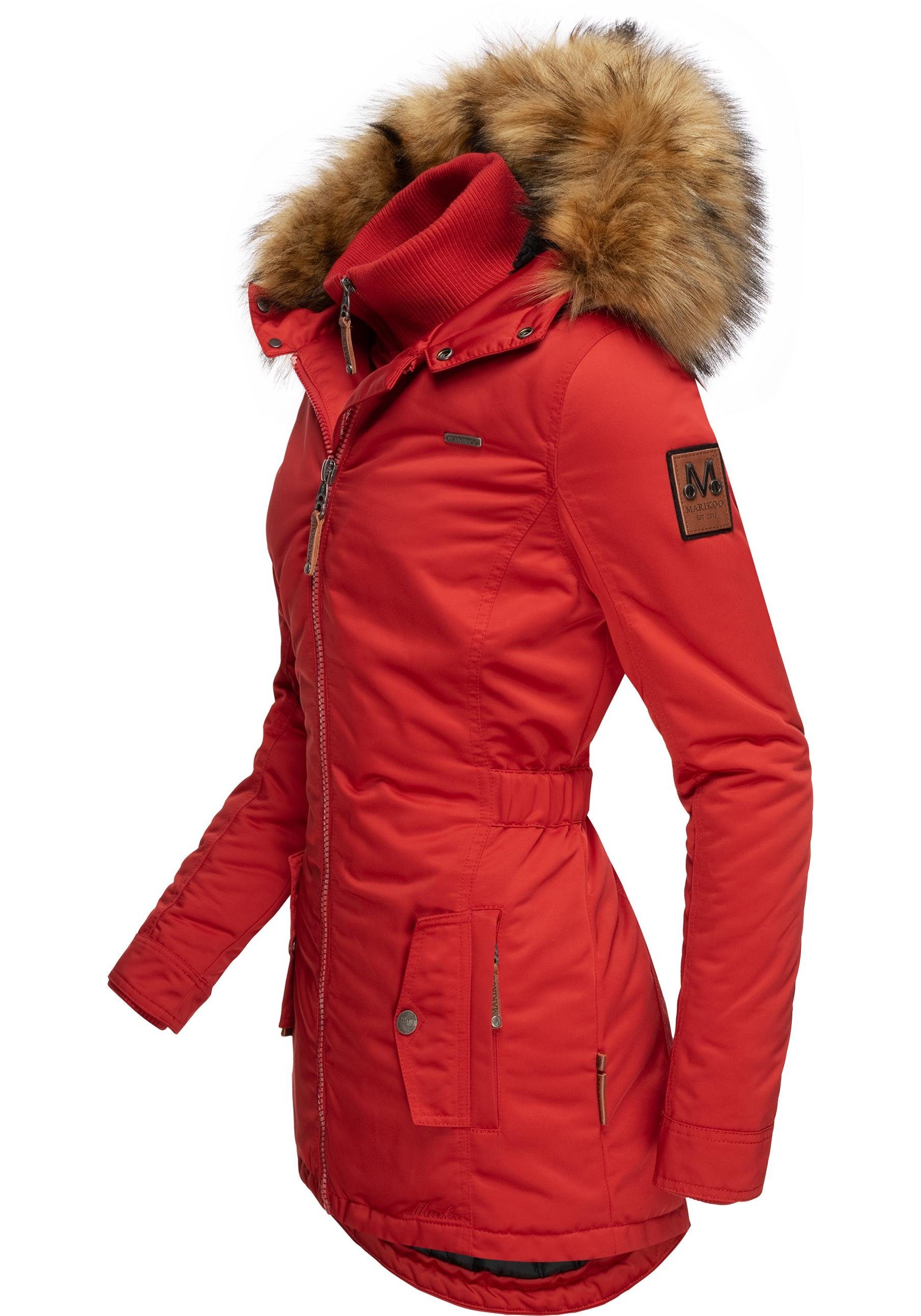 Marikoo Wintermantel Sanakoo schicker Damen Kurzmantel mit Kunstfellkapuze