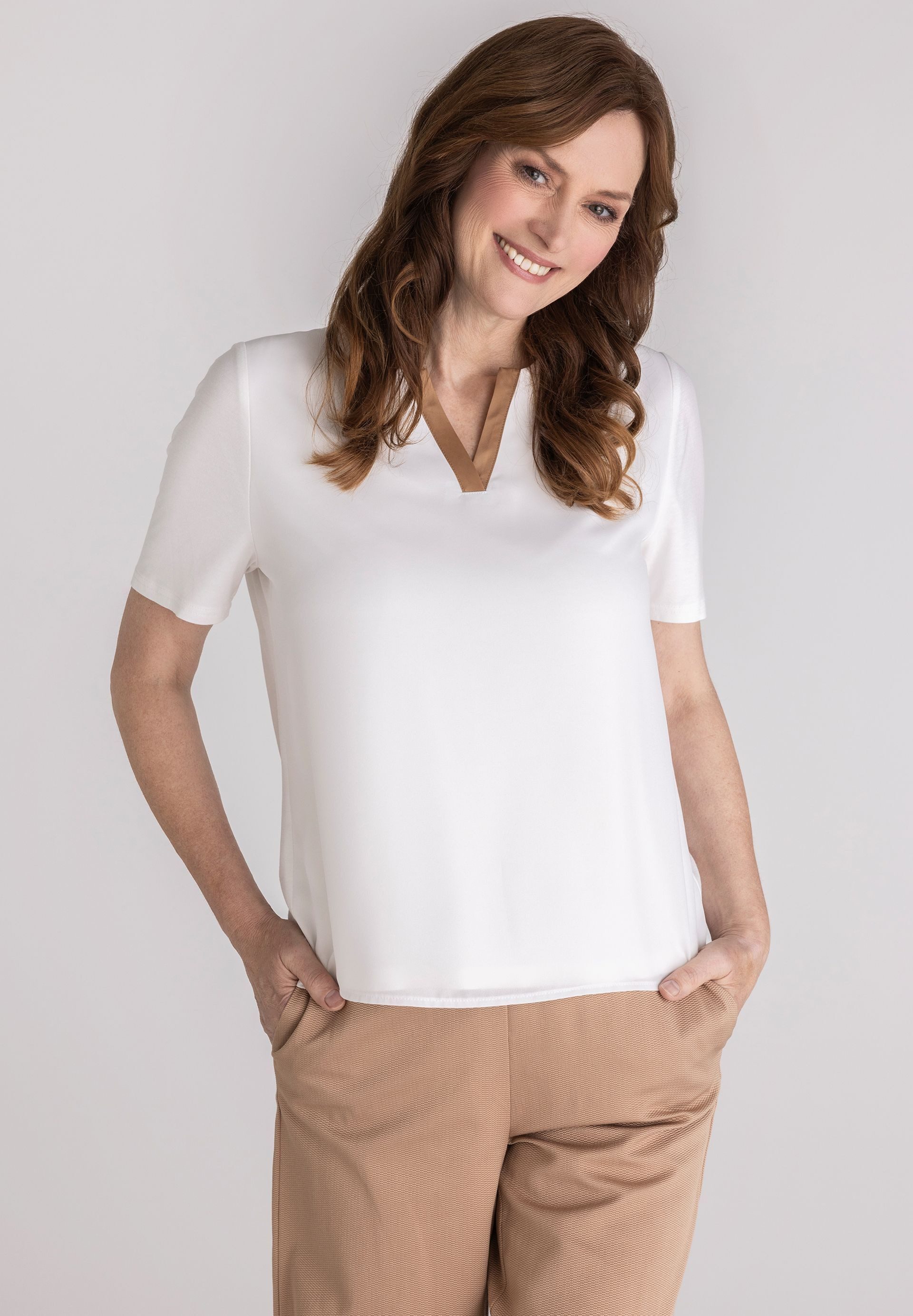 FRANK WALDER Blusenshirt mit Kontrastbesatz