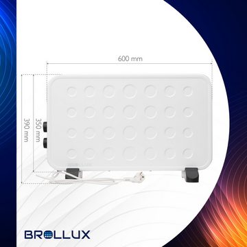 BROLLUX Heizgerät Elektroheizung, 2000 W, 2000W mobiles Heizgerät mobiler Konvektor mit Thermostat weiß