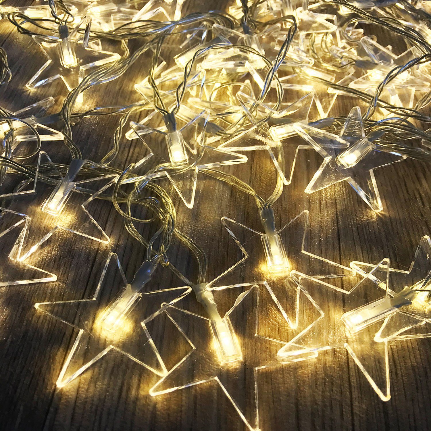 Mojawo Lichtervorhang 48er LED-Sternenkette Innen Außen und warmweiß