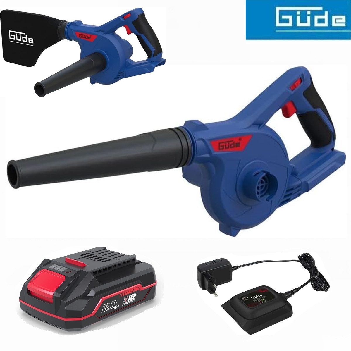 Güde Akku-Laubbläser Akku Bläser und Sauger BUS 18-0 18V mit Akku 2.0 Ah / Ladegerät 0,5A