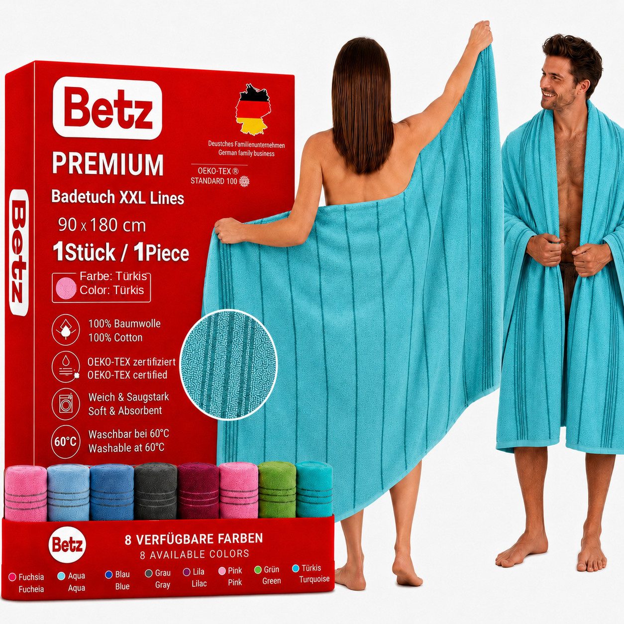 Betz Strandtuch Betz XXL Badetuch LINES Saunahandtuch Liegetuch 90x180 cm, 100% Baumwolle