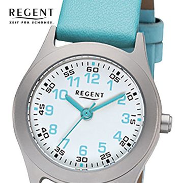 Regent Quarzuhr Regent Kinder-Armbanduhr türkis Analog, (Analoguhr), Kinder Armbanduhr rund, klein (ca. 26mm), Lederarmband