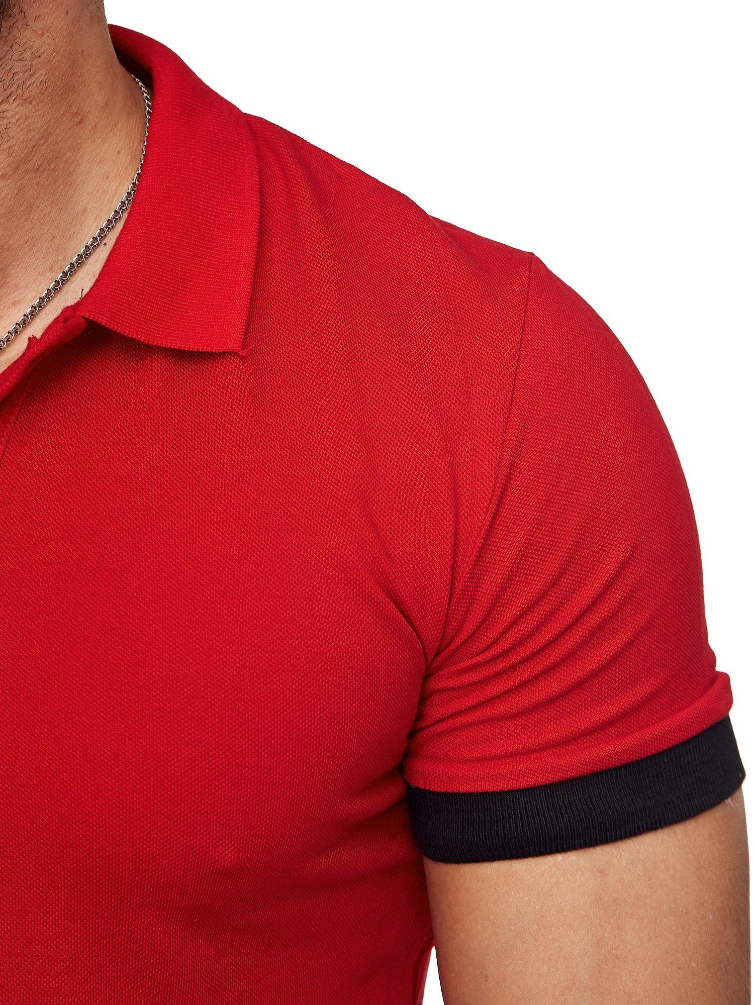 Code47 Poloshirt Polohemd (1-tlg) Kurzarm Einfarbig Code47 Basic Slim T-Shirt Rot Fit Herren
