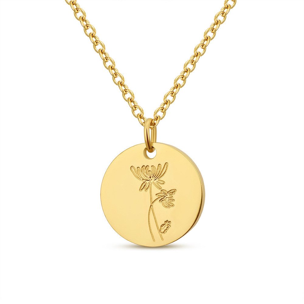 The Beauty House Edelstahlkette Geburtsblumen Halskette goldfarbige Kette mit rundem Anhänger, Geburtstag Muttertag Valentinstag