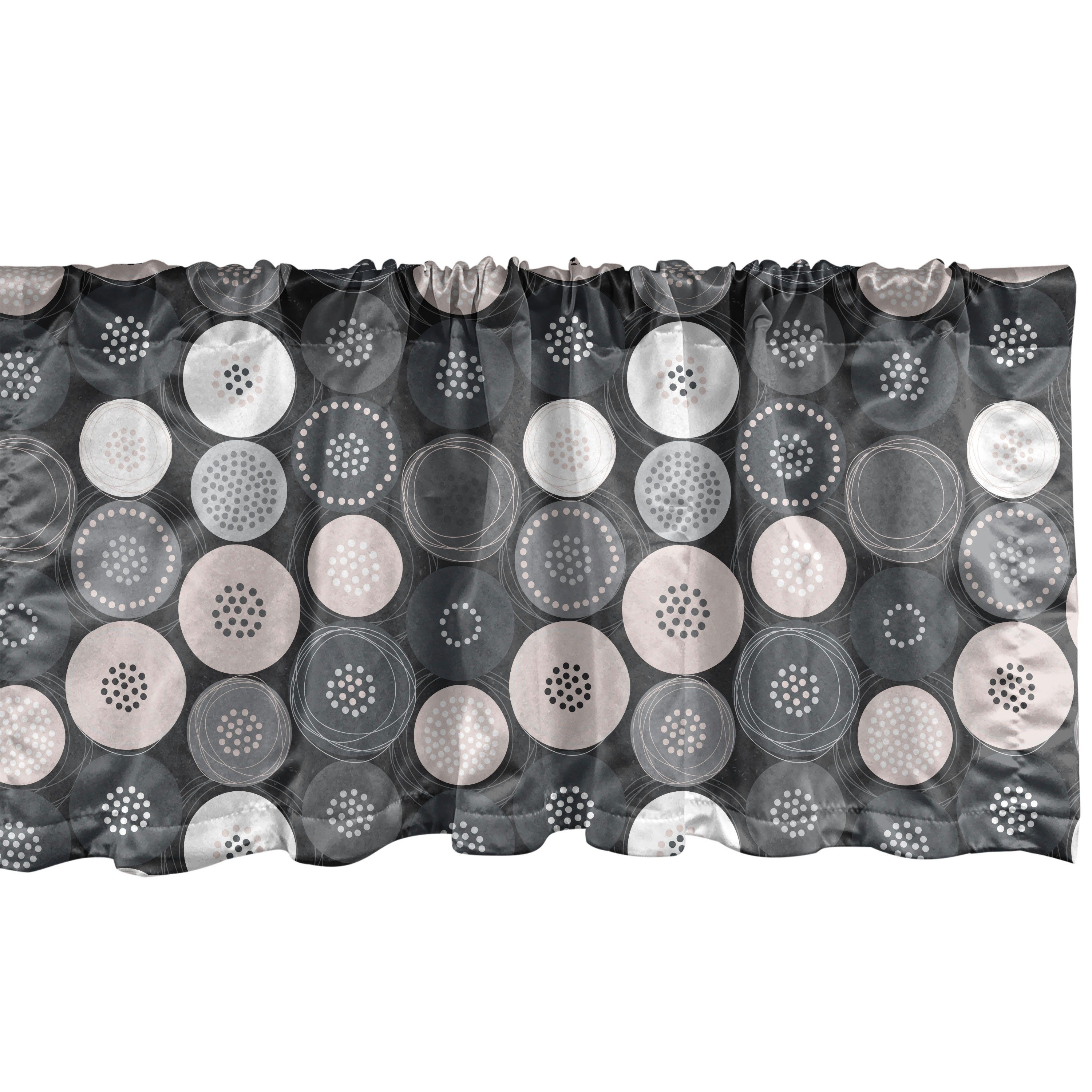 Scheibengardine Vorhang Volant für Küche Schlafzimmer Dekor mit Stangentasche, Abakuhaus, Microfaser, Beige und Grau Kreisförmige mit Punkten