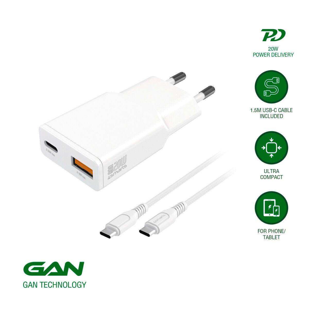 4smarts PDPlug Duos Slim 20W Steckernetzteil (GaN-Technologie)